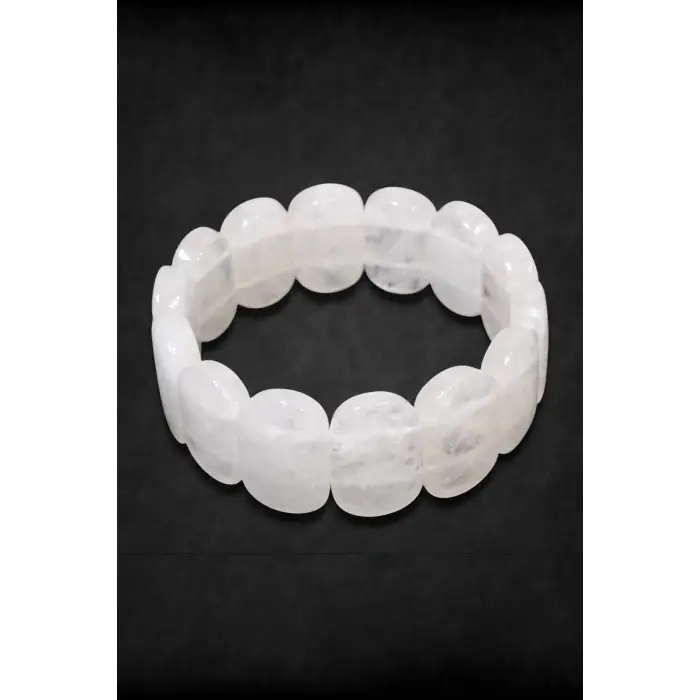Geniş Taşlı Doğal Kristal Kuvars Bileklik 111-3