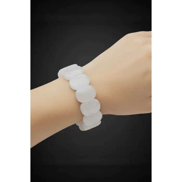 Geniş Taşlı Doğal Kristal Kuvars Bileklik 111-3