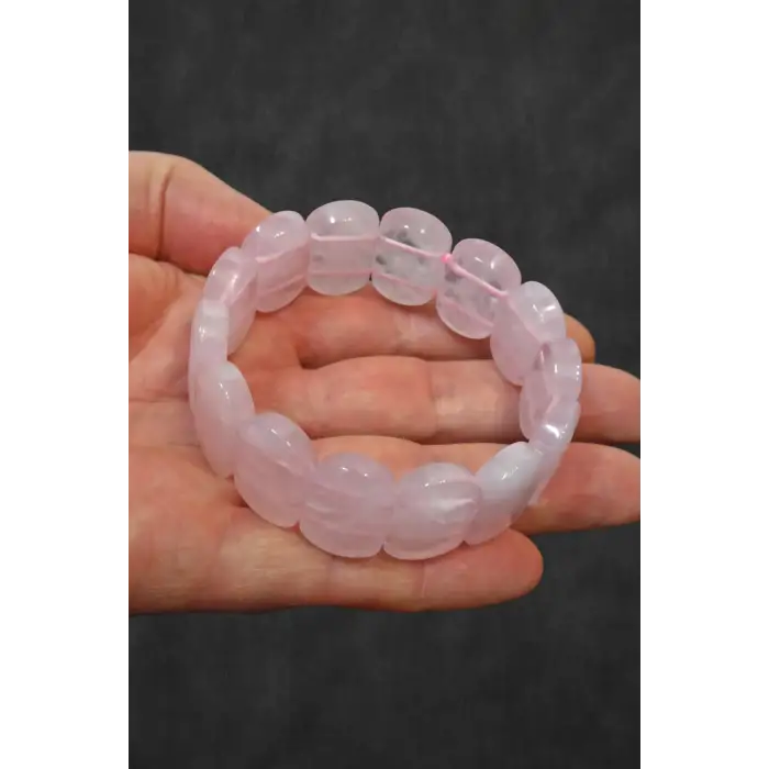 Geniş Taşlı Doğal Pembe Kuvars Bileklik 341-2