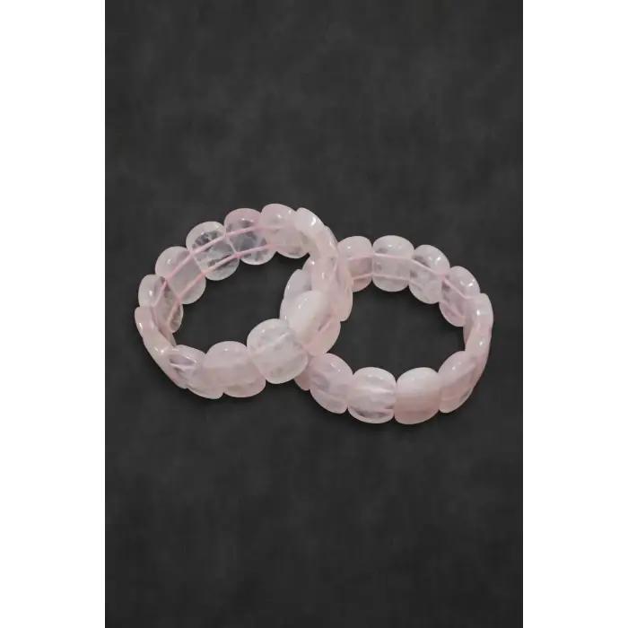 Geniş Taşlı Doğal Pembe Kuvars Bileklik 341-2