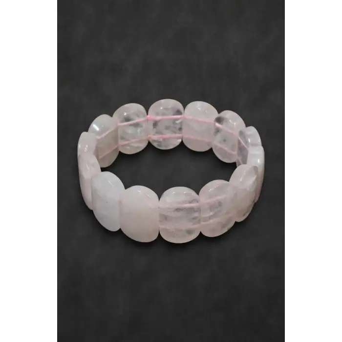 Geniş Taşlı Doğal Pembe Kuvars Bileklik 341-2