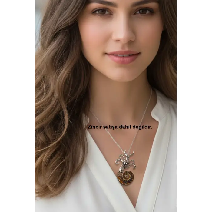 Gerçek Amonit Fosili Benzersiz Broş BR10-9