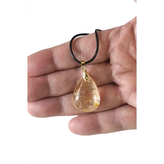 Gold Rutil Kuvars Doğal Taş Kolye 442-3