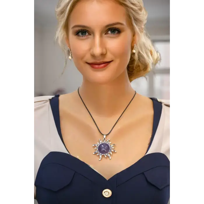 Güneş Motifli Ametist Kolye 421-4