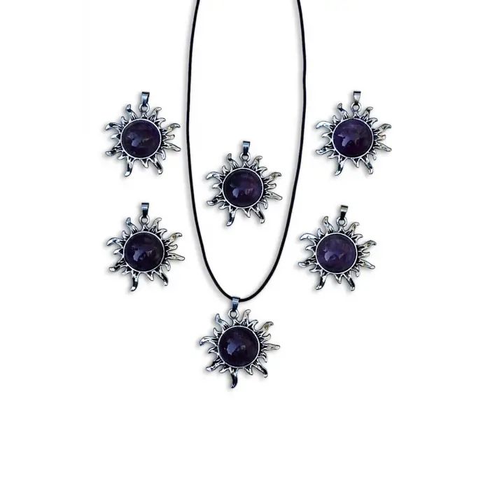 Güneş Motifli Ametist Kolye 421-4