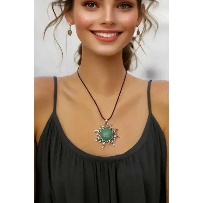 Güneş Motifli Aventurin Kolye 410-6