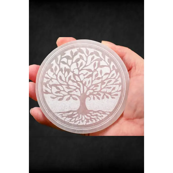 Hayat Ağacı Enerji Yükleyici Beyaz Selenit Yuvarlak Plaka 59HYS