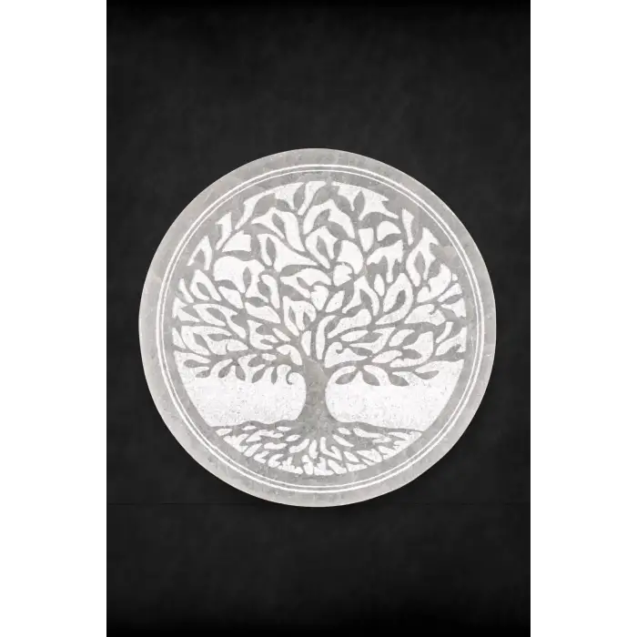 Hayat Ağacı Enerji Yükleyici Beyaz Selenit Yuvarlak Plaka 59HYS