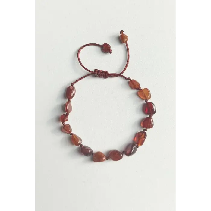 Hezonit Garnet Hessonite Lal Bileklik Makrome Ayarlı 316-1