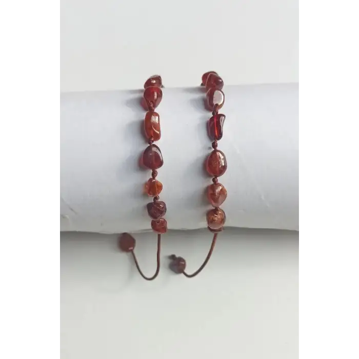 Hezonit Garnet Hessonite Lal Bileklik Makrome Ayarlı 316-1