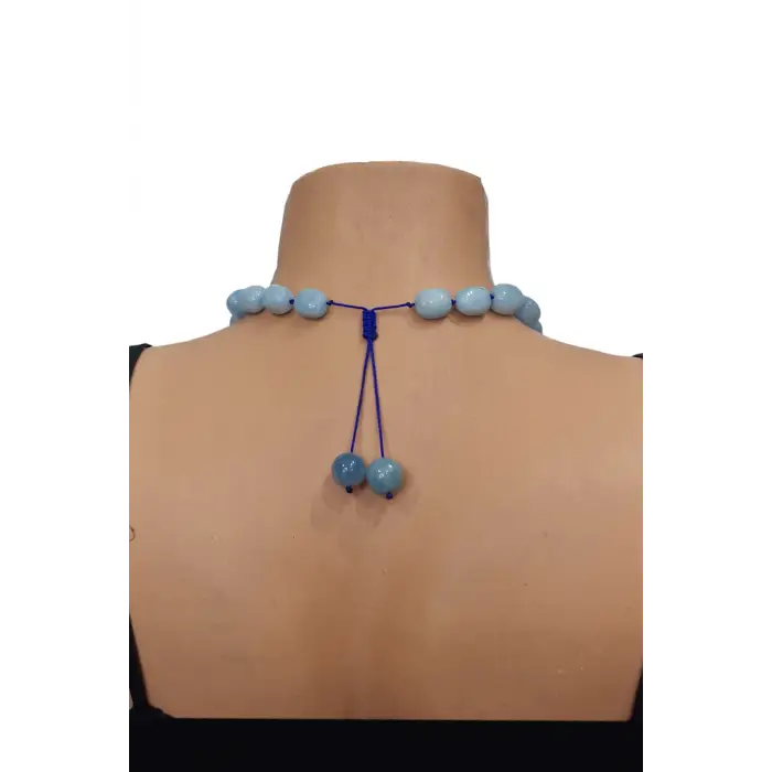 İri Taşlı Akuamarin Kolye Fonksiyonel Ayarlanabilir Tasarım 458-3