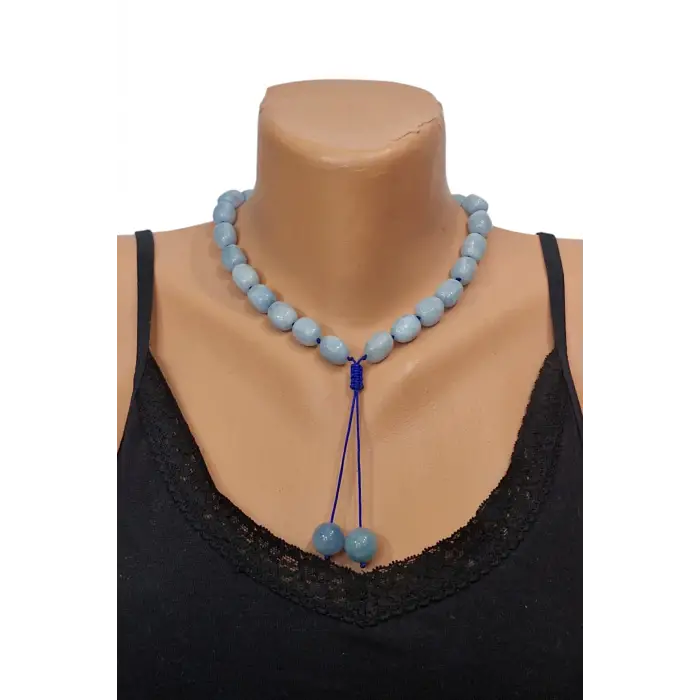 İri Taşlı Akuamarin Kolye Fonksiyonel Ayarlanabilir Tasarım 458-3