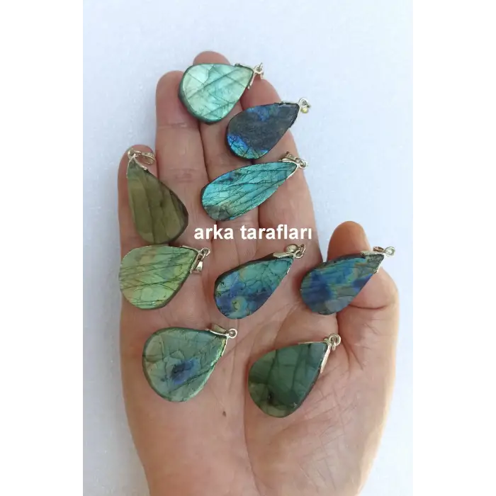 Işıltılı Labradorit Kolye Ucu Gümüş Malzemeli 408-3