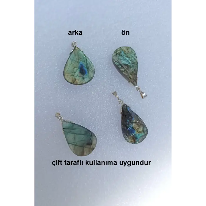 Işıltılı Labradorit Kolye Ucu Gümüş Malzemeli 408-3