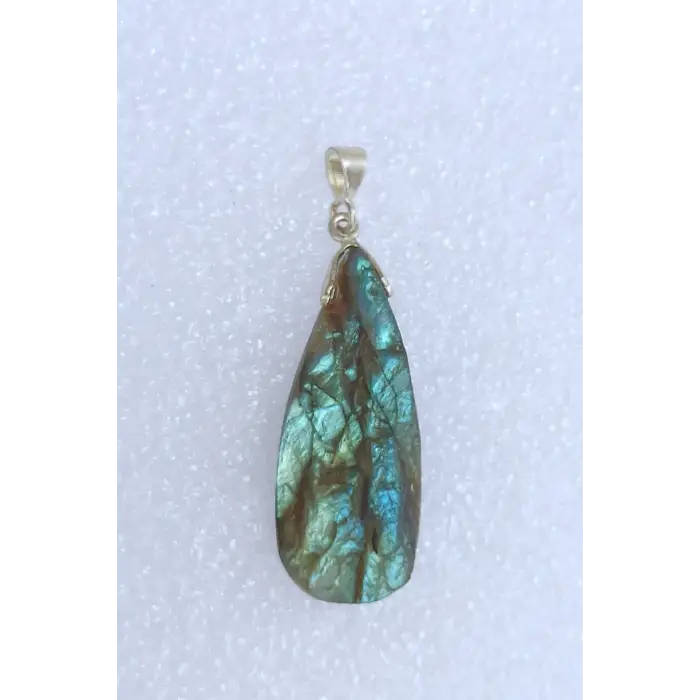 Işıltılı Labradorit Kolye Ucu Gümüş Malzemeli 408-3