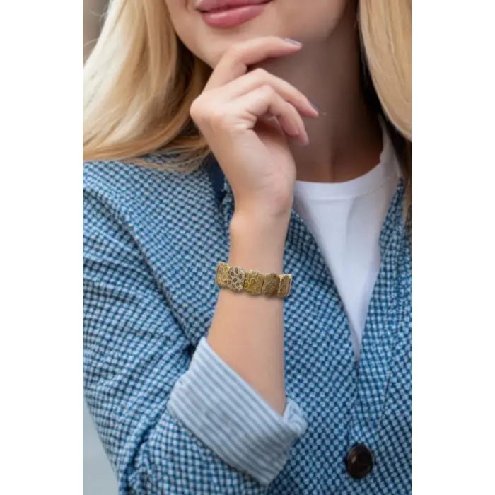 Kaliteli Fosil Mercan Bileklik Doğal Desenli 107-3