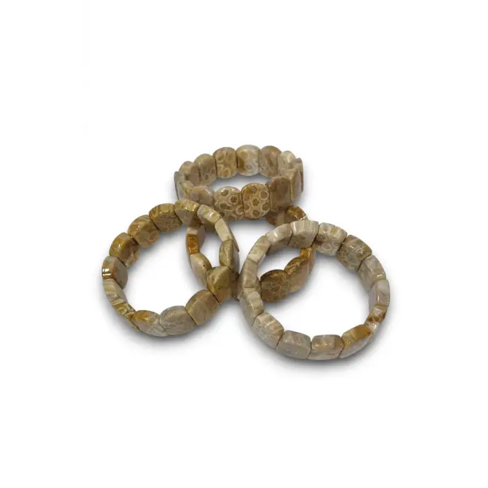 Kaliteli Fosil Mercan Bileklik Doğal Desenli 107-3