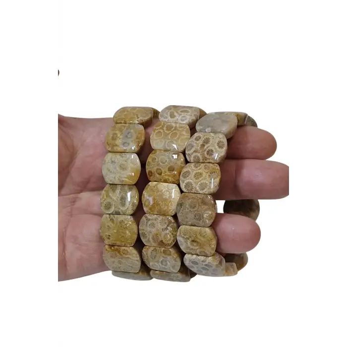 Kaliteli Fosil Mercan Bileklik Doğal Desenli 107-3