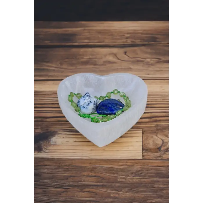 Kalp Kesim Enerji Çanağı Beyaz Selenit Küçük Kase 46KK