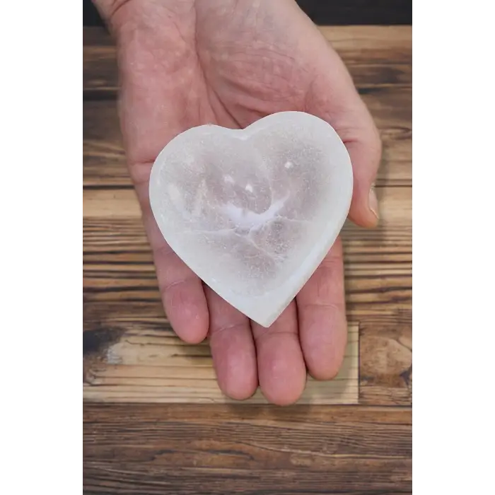 Kalp Kesim Enerji Çanağı Beyaz Selenit Küçük Kase 46KK