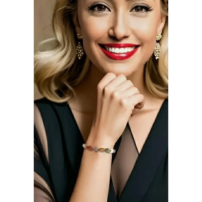 Karışık Doğal Taş Bileklik Makrome Ayarlı 444-6