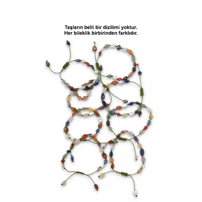 Karışık Doğal Taş Bileklik Makrome Ayarlı 444-6