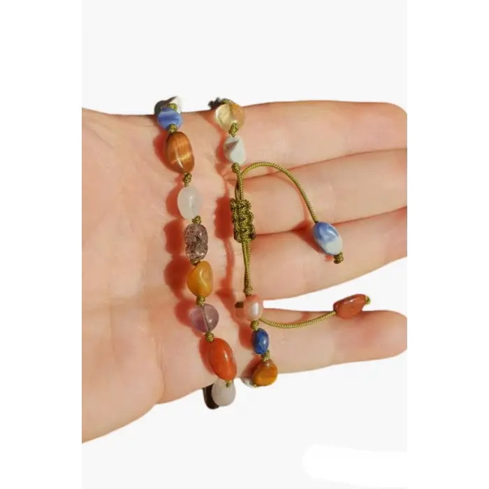 Karışık Doğal Taş Bileklik Makrome Ayarlı 444-6