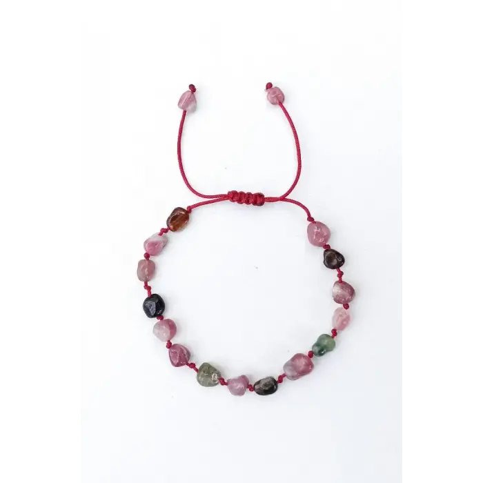 Karışık Renkli Turmalin Bileklik Makrome Ayarlı 675-5