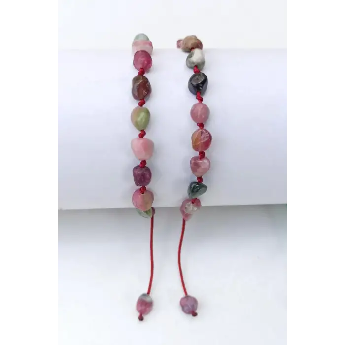 Karışık Renkli Turmalin Bileklik Makrome Ayarlı 675-5