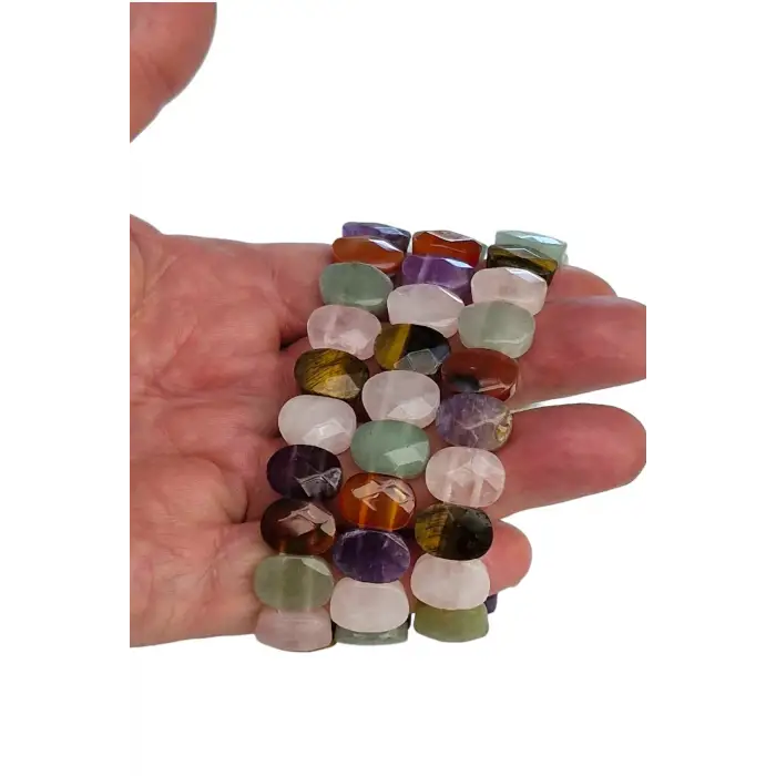 Karışık Taşlı Elastik Bileklik Ametist Akik Aventurin Pembe Kuvars Kaplangözü 452-2