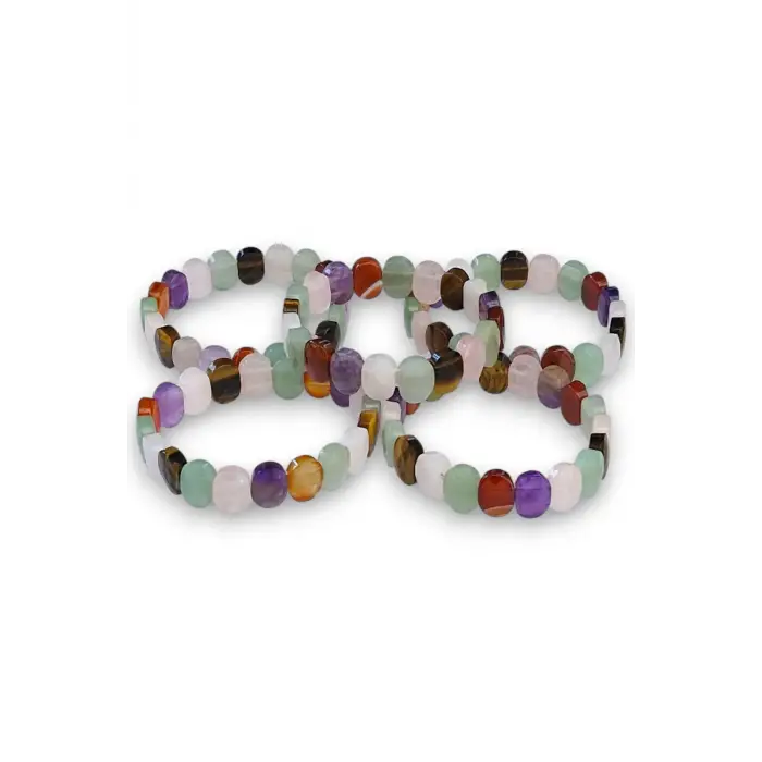 Karışık Taşlı Elastik Bileklik Ametist Akik Aventurin Pembe Kuvars Kaplangözü 452-2
