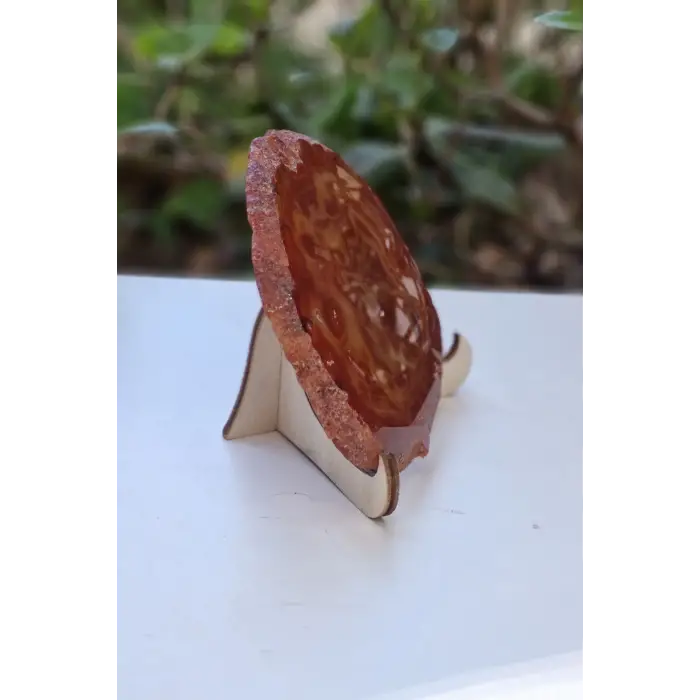 Karnelyan Akik Dekoratif Standlı Plaka 18-1