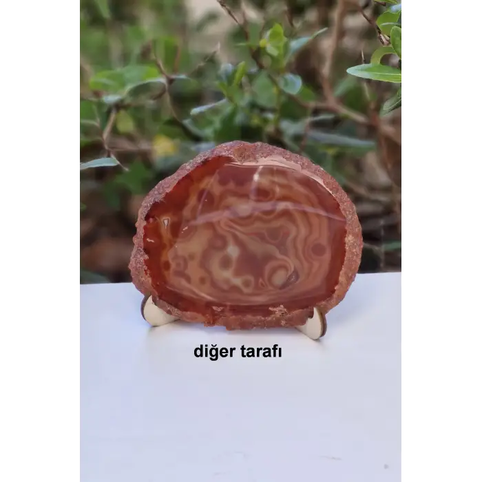 Karnelyan Akik Dekoratif Standlı Plaka 18-1