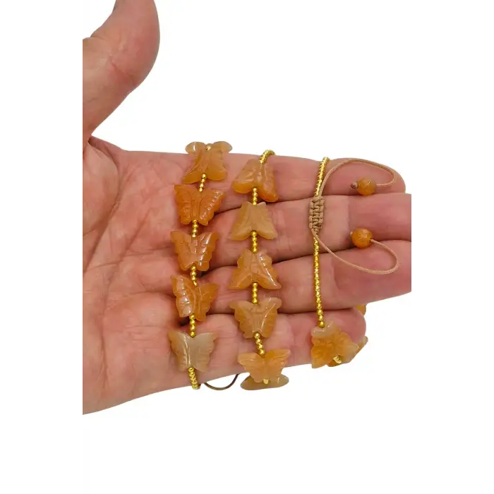 Kelebek Motifi Kırmızı Aventurin Bileklik Makrome Ayarlı 559-2