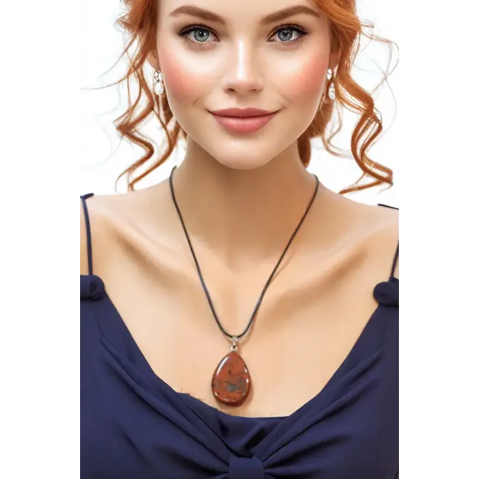 Kırmızı Jasper Doğal Taş Kolye 628-4