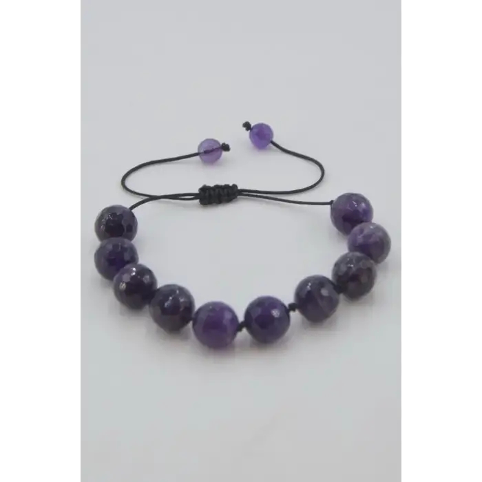 Koyu Mor Ametist Bileklik 10 mm.  Faset Kesim