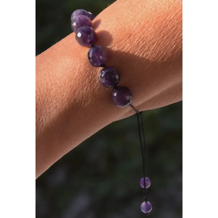 Koyu Mor Ametist Bileklik 10 mm.  Faset Kesim