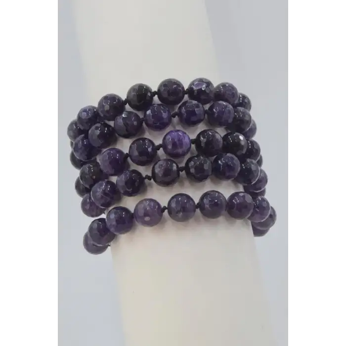 Koyu Mor Ametist Bileklik 10 mm.  Faset Kesim