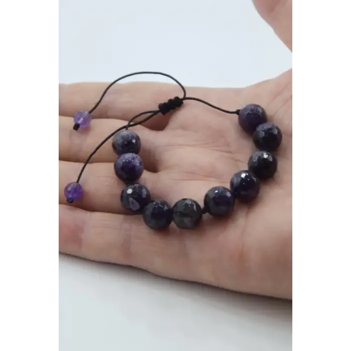 Koyu Mor Ametist Bileklik 10 mm.  Faset Kesim