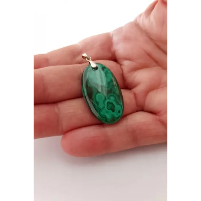 Malahit, Malakit Kolye Ucu Gümüş Malzemeli 400-M6