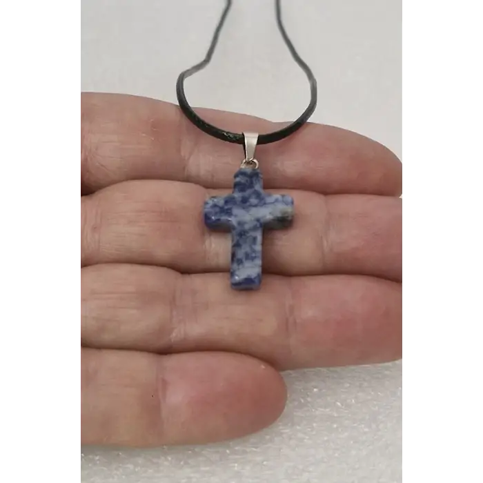 Mavi Kuvars Haç Kolye 104-11