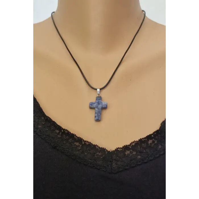 Mavi Kuvars Haç Kolye 104-11