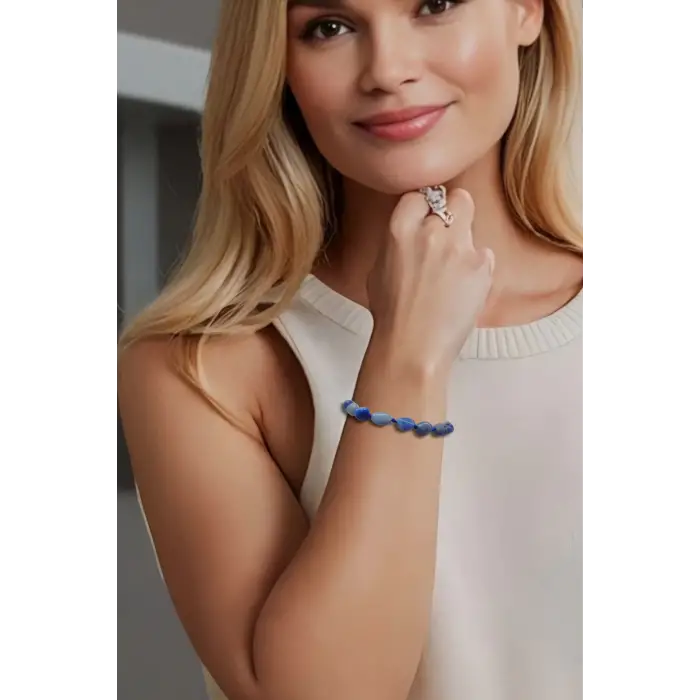 Mavi Kuvars, Mavi Aventurin Doğal Taş Bileklik Makrome Ayarlı 334-4