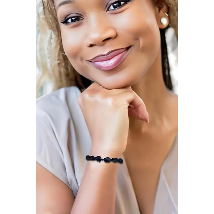 Obsidyen Bileklik Makrome Ayarlı 465-2