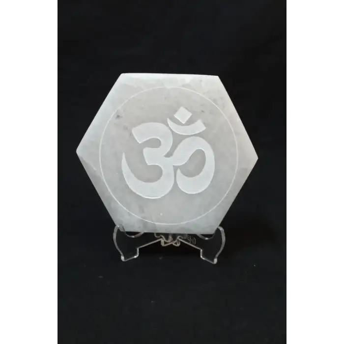 Ohm Sembolü Enerji Yükleyici Beyaz Selenit Altıgen Plaka 58AO