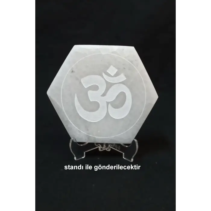 Ohm Sembolü Enerji Yükleyici Beyaz Selenit Altıgen Plaka 58AO