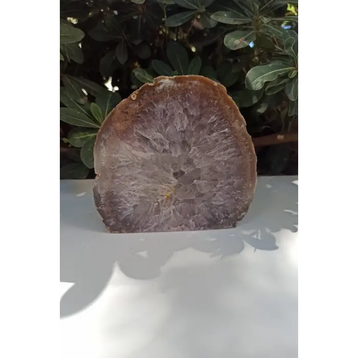 Ortası Ametist, Kuvars Kristali Dekoratif Akik Parça 32KA