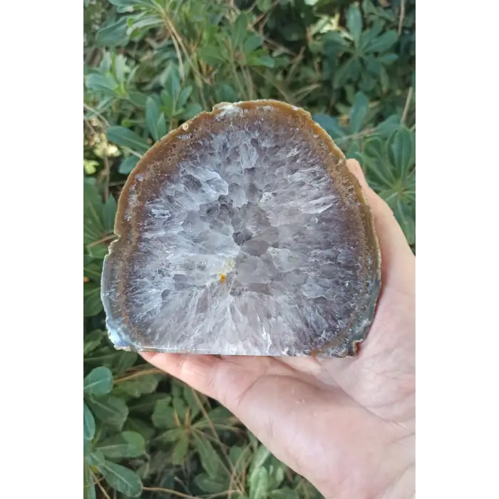 Ortası Ametist, Kuvars Kristali Dekoratif Akik Parça 32KA