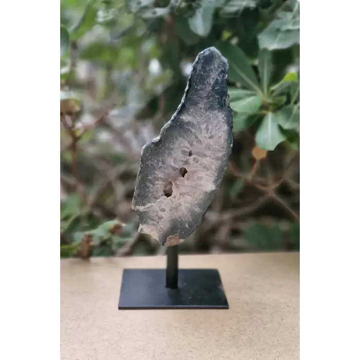 Ortası Kristal Kuvars, Yeşil Akik Jeot Dekoratif Parça 30-OK