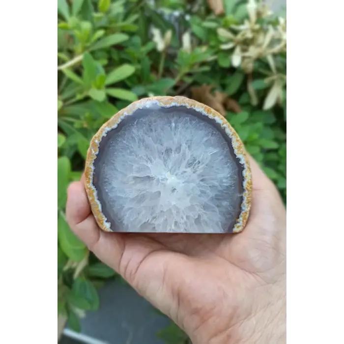 Ortası Kuvars Kristali Dekoratif Akik Parça DA31